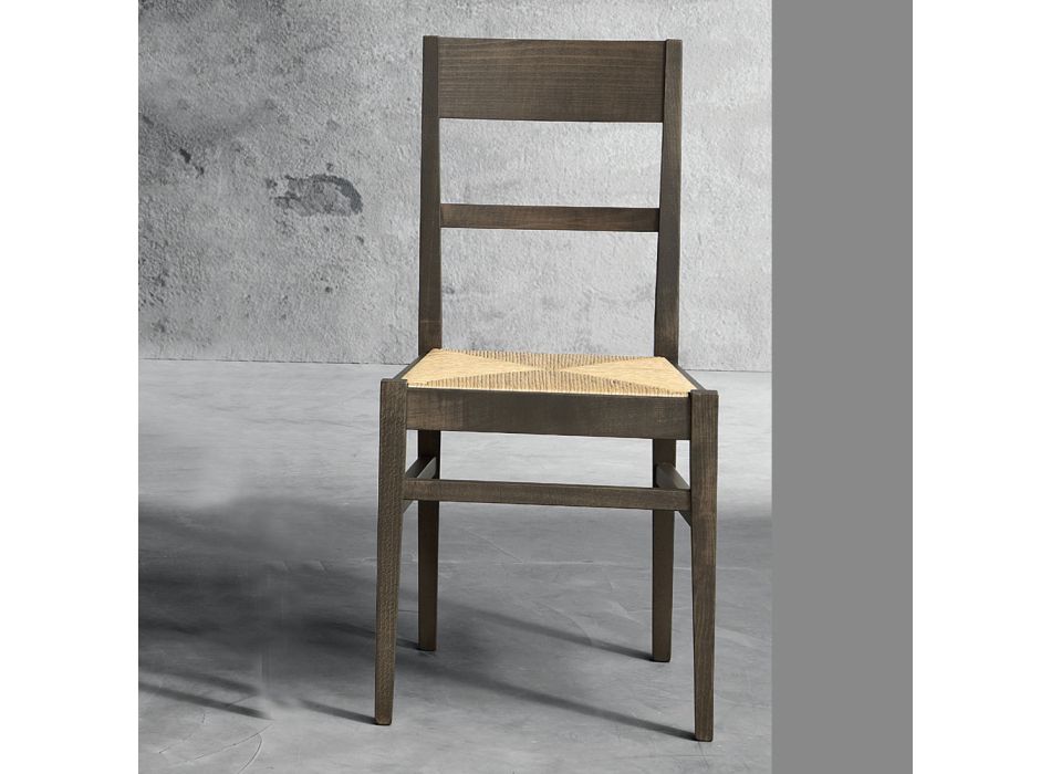 Köksstol i bokträ och sits i italiensk design av halm - Davina Viadurini