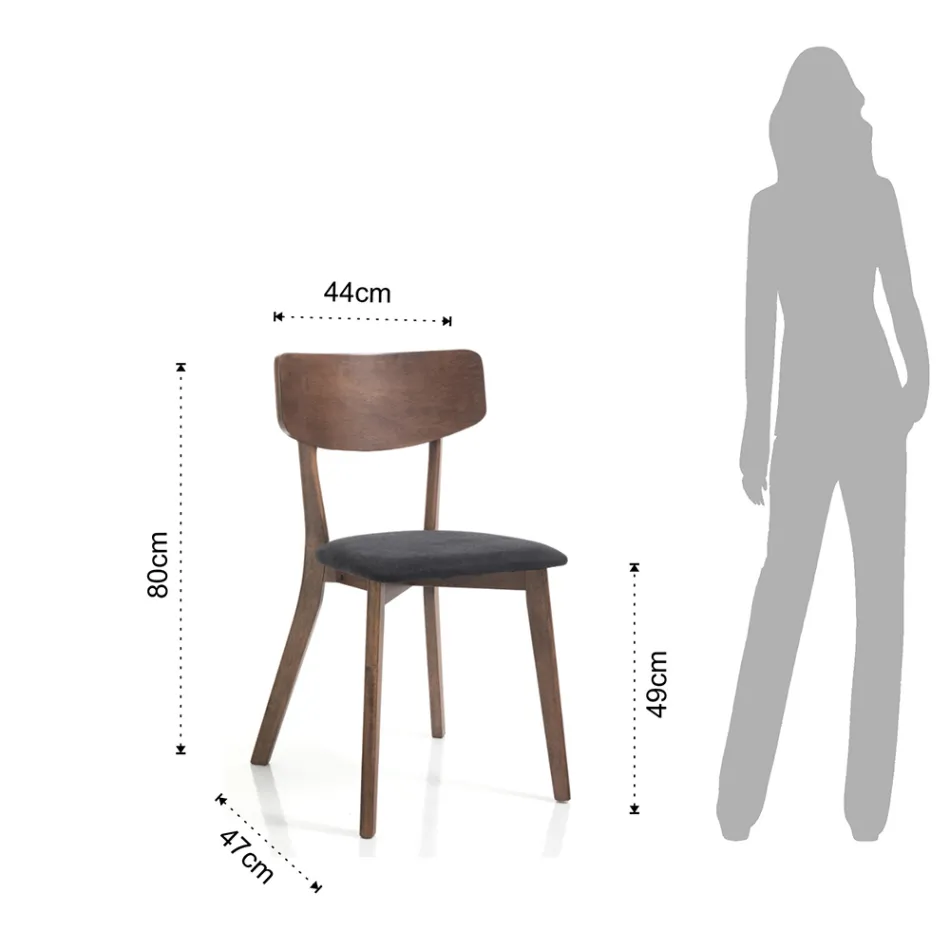 Köksstol i tyg med struktur i massivt trä 2 delar - Tonino Viadurini