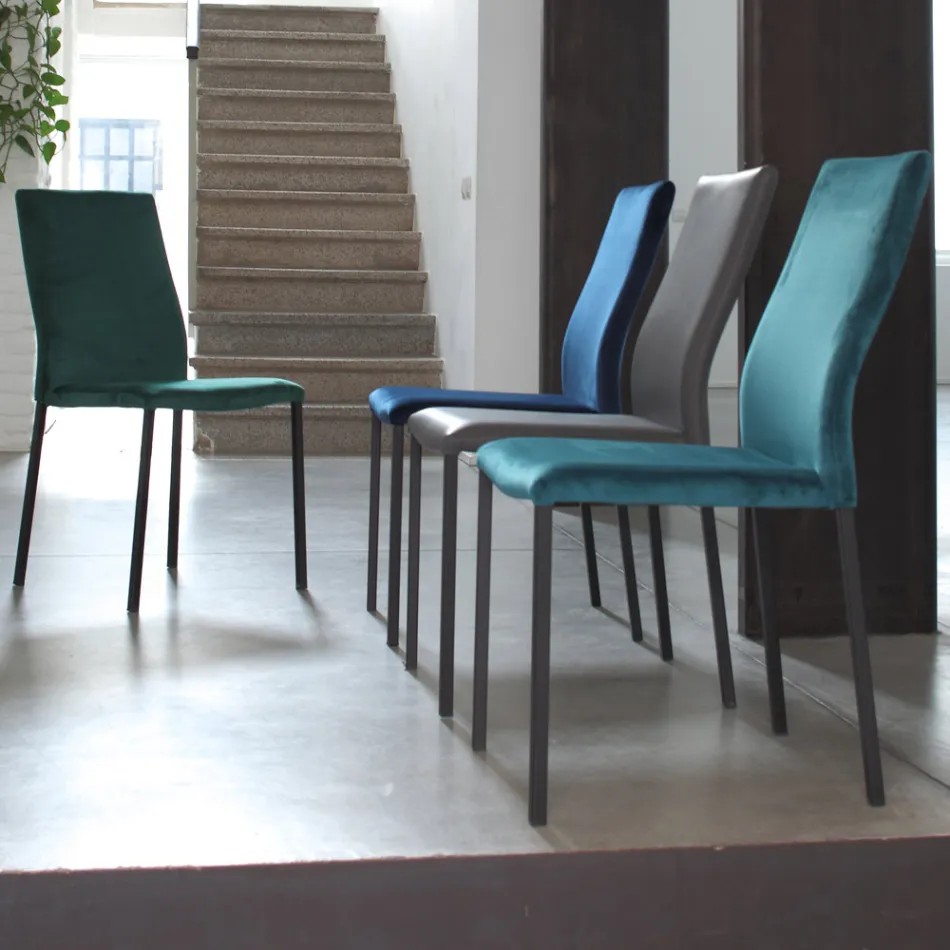 Köksstol med metallben och sammetssits, 4 delar - Darvina Viadurini