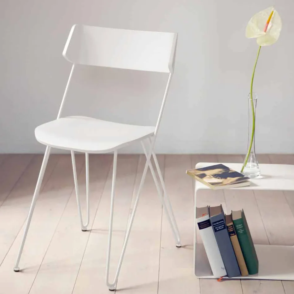 Handgjord köksstol i trä och ädelstål tillverkad i Italien - Granada Viadurini