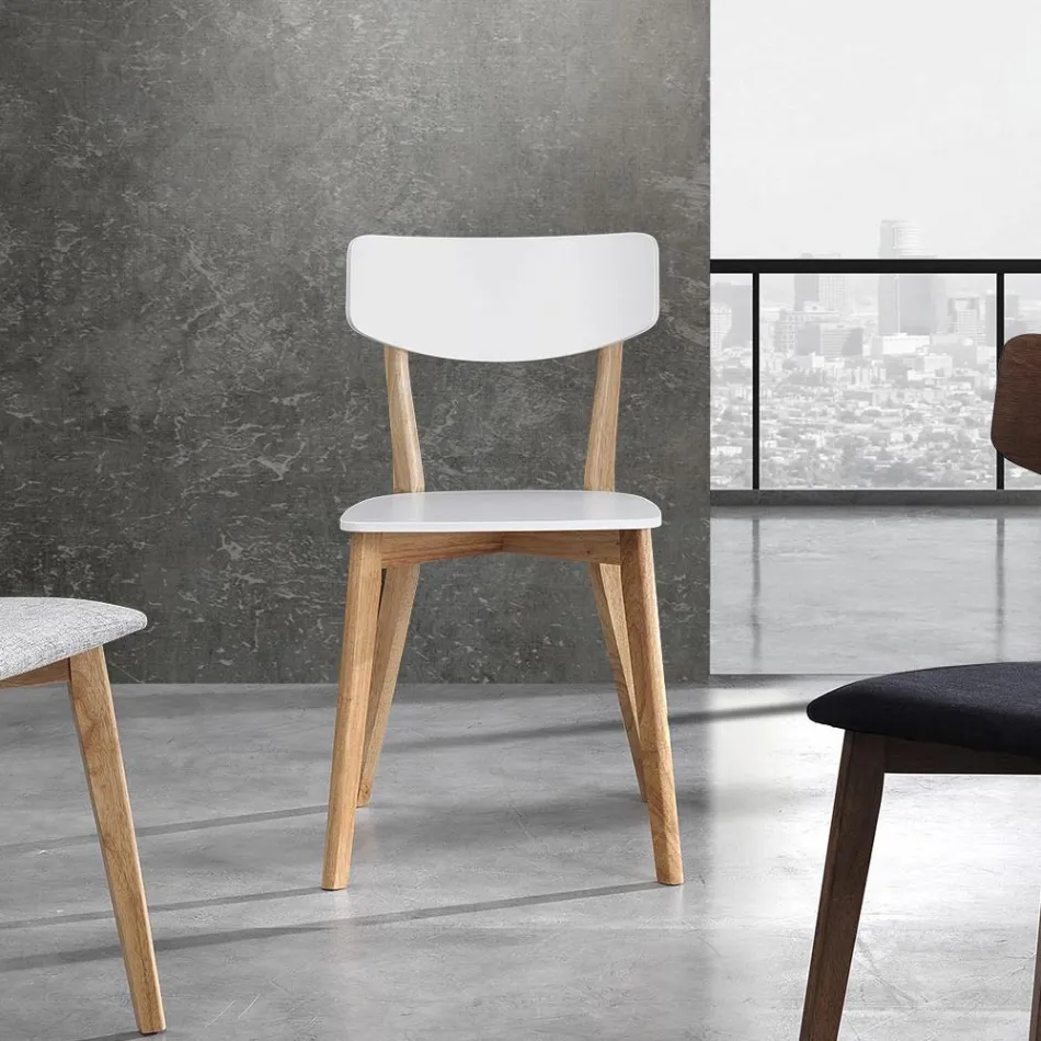 Köksstol i massiv vit och ekbetsad trä 2 delar - Tonino Viadurini