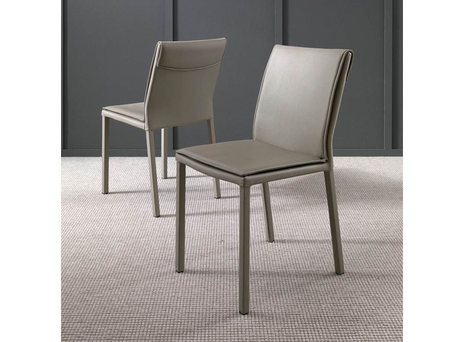 Köksstol i metall klädd i läder 2 delar Tillverkad i Italien - Morfeo Viadurini