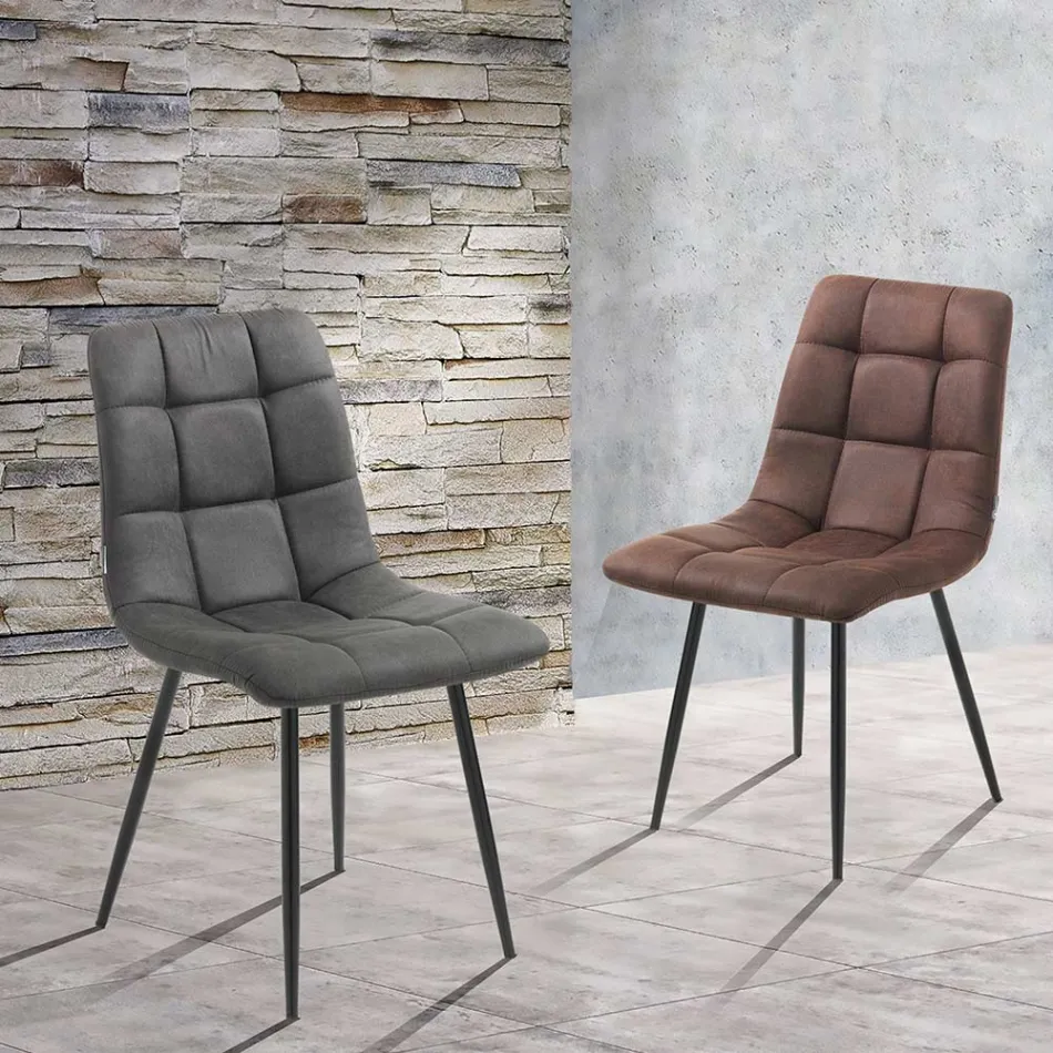 Köksstol i tyg med svarta metallben 4 delar - Ljusblå Viadurini