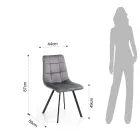 Köksstol i tyg med svarta metallben 4 delar - Ljusblå Viadurini