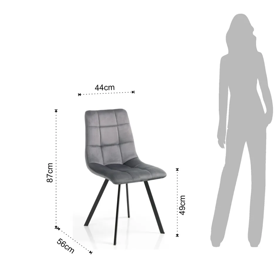 Köksstol i tyg med svarta metallben 4 delar - Ljusblå Viadurini