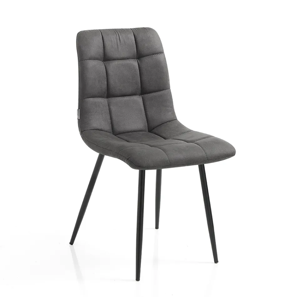 Köksstol i tyg med svarta metallben 4 delar - Ljusblå Viadurini