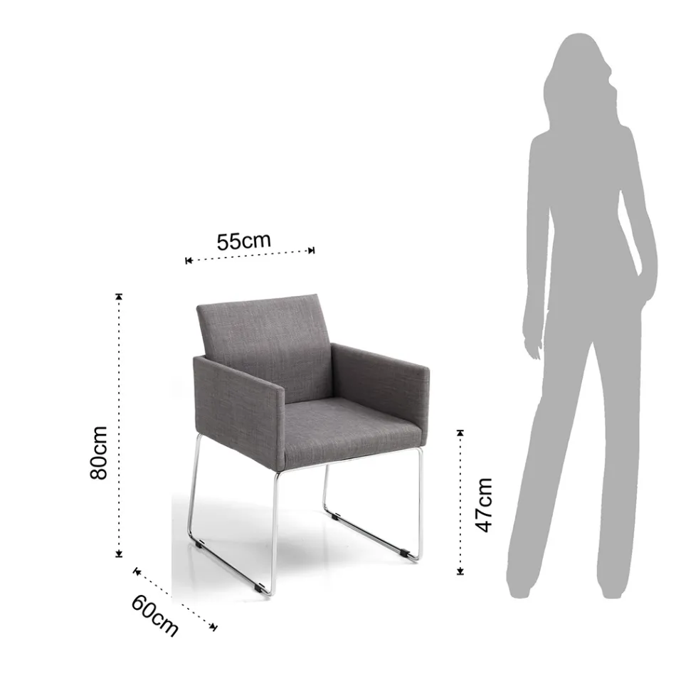 Köksstol i grått tyg med metallunderrede 2 delar - slutare Viadurini