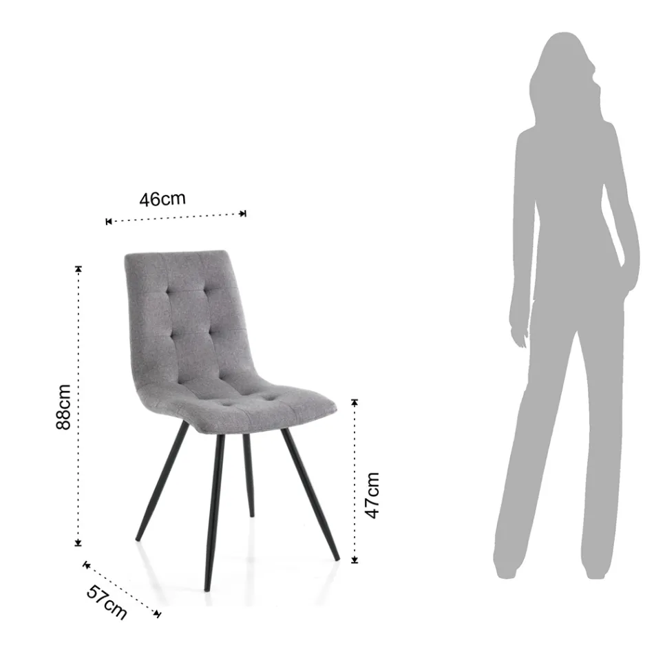 Köksstol i grått tyg och mattsvart metall 2 delar - Scirocco Viadurini