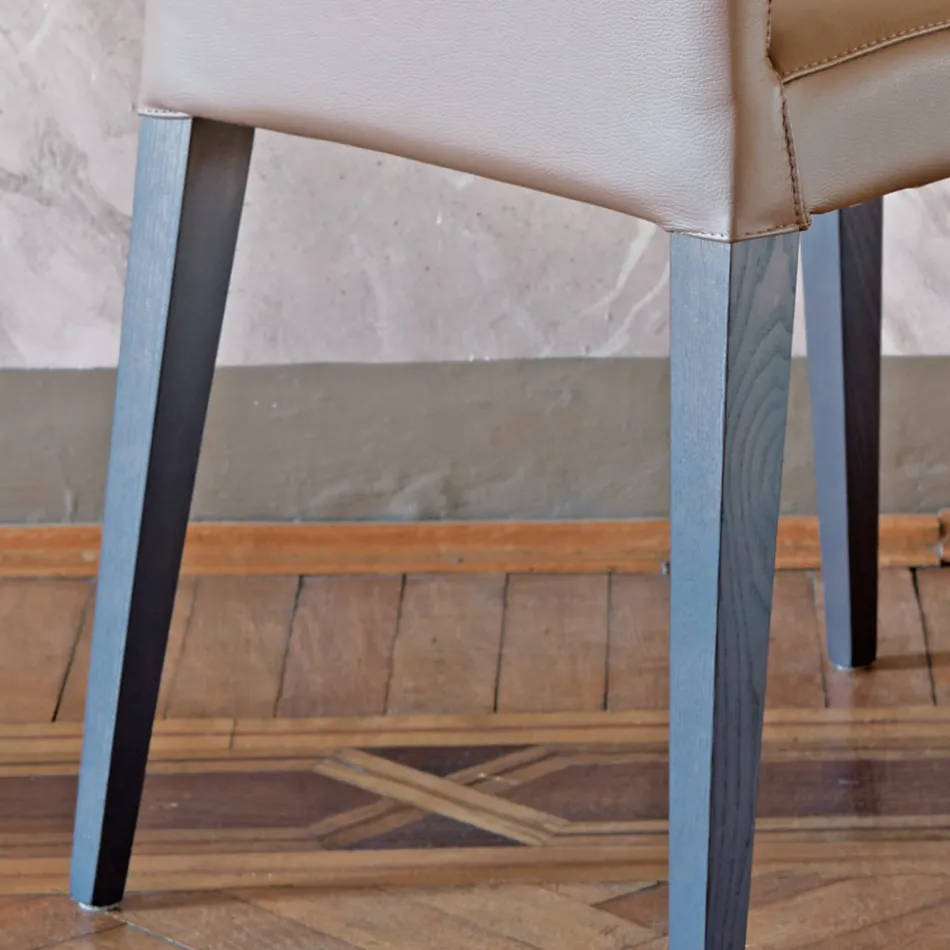 Köksstol klädd i läder med askstruktur Tillverkad i Italien - soligt Viadurini