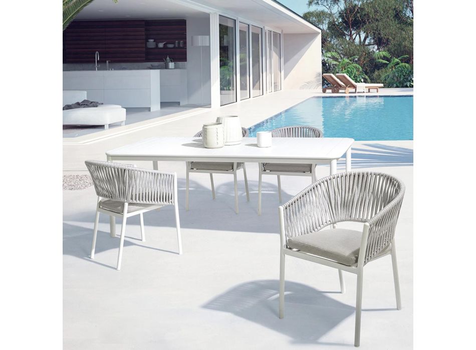 Utomhusstol med armstöd i vit och grå aluminiumkänsla - Rubio Viadurini