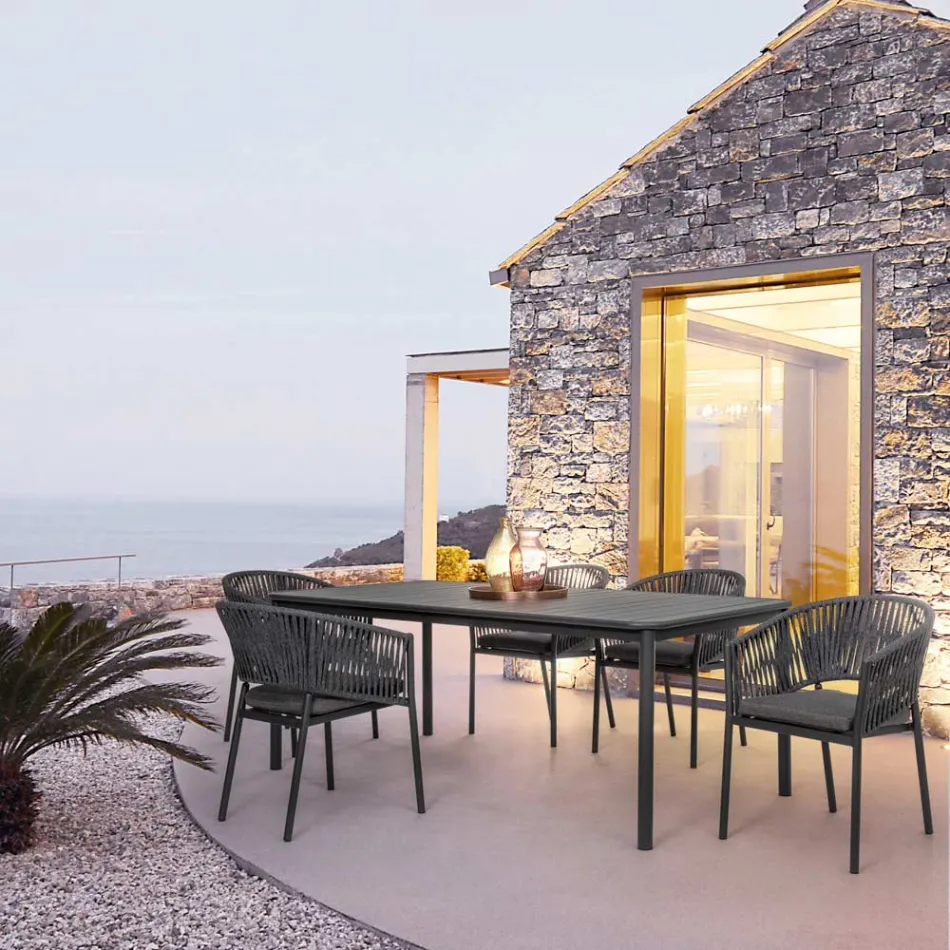 Stapelbar utomhusstol med tygsits, Homemotion 4 delar - Aleandro Viadurini