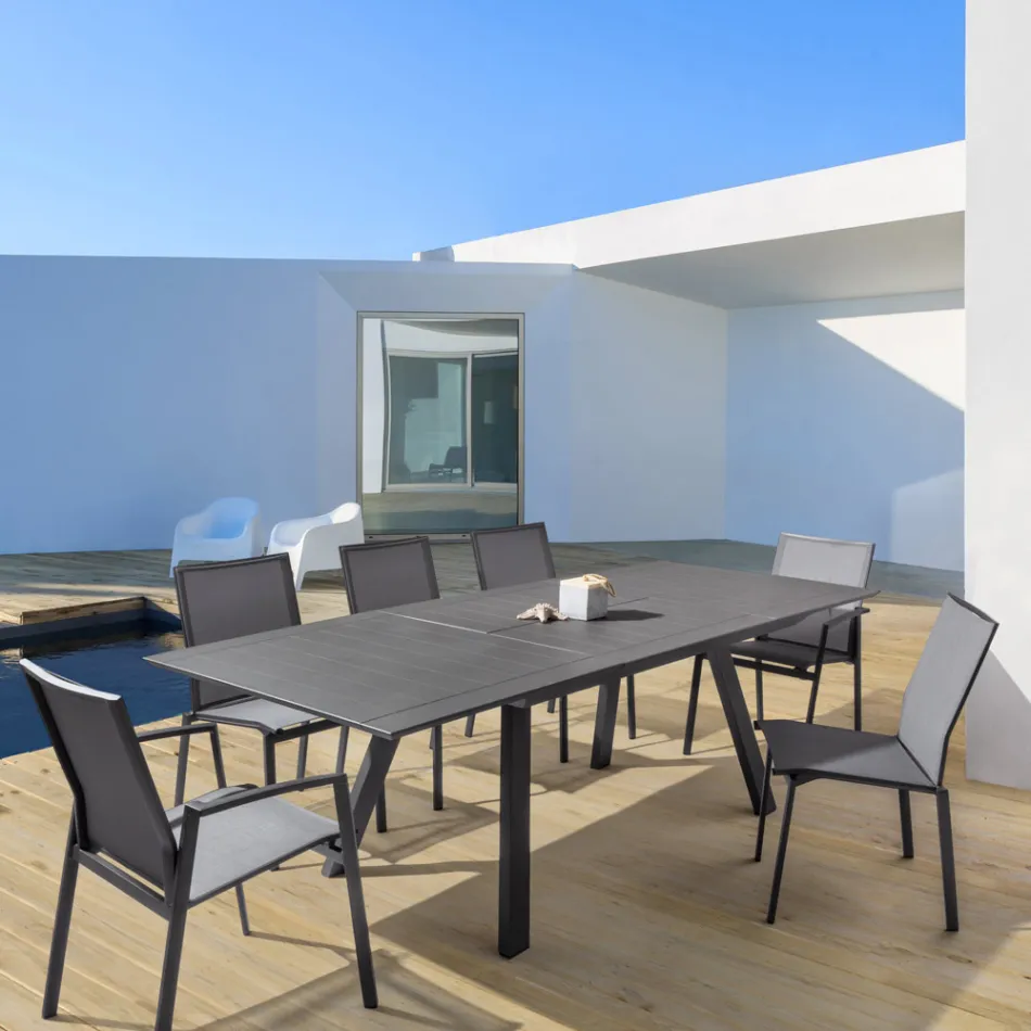 Stapelbar utomhusstol i aluminium och textilen, Homemotion 4 delar - Serge Viadurini