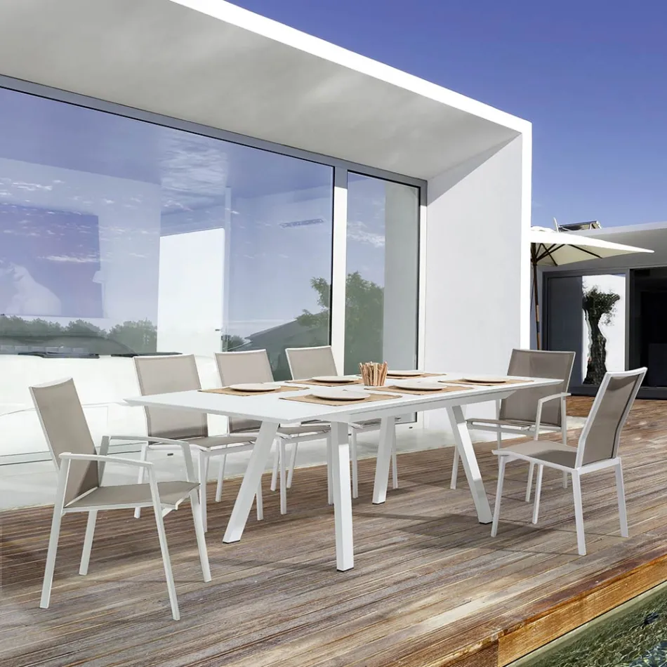 Stapelbar utomhusstol i aluminium och textilen, Homemotion 4 delar - Serge Viadurini