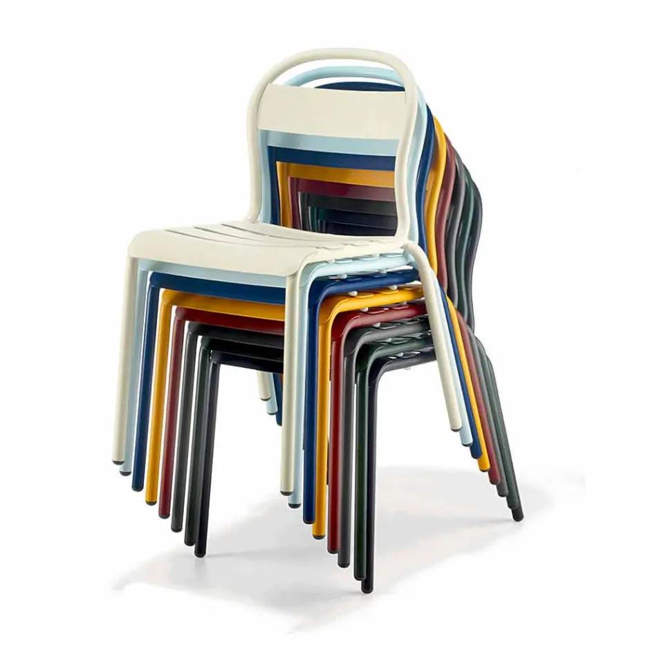 Utomhus stapelbar aluminiumstol Tillverkad i Italien, 4 delar - Ulyssa Viadurini