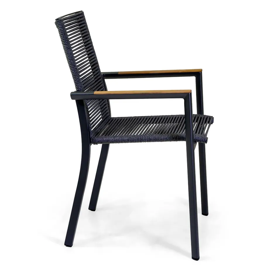 Utomhusstol i aluminium, sits och ryggstöd i rep - Detalj Viadurini