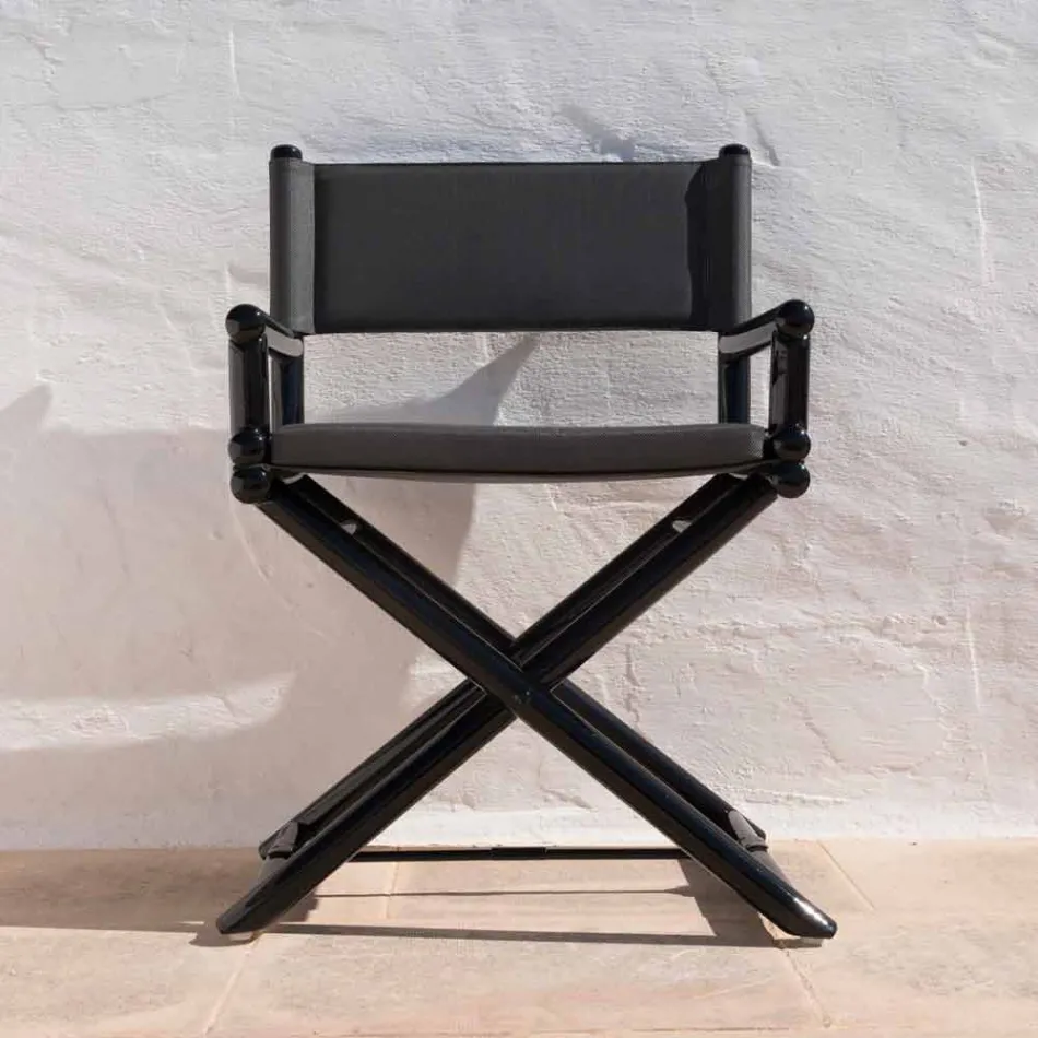 Utomhusstol i naturligt trä eller svart och återförslutbart designtyg - Suzana Viadurini