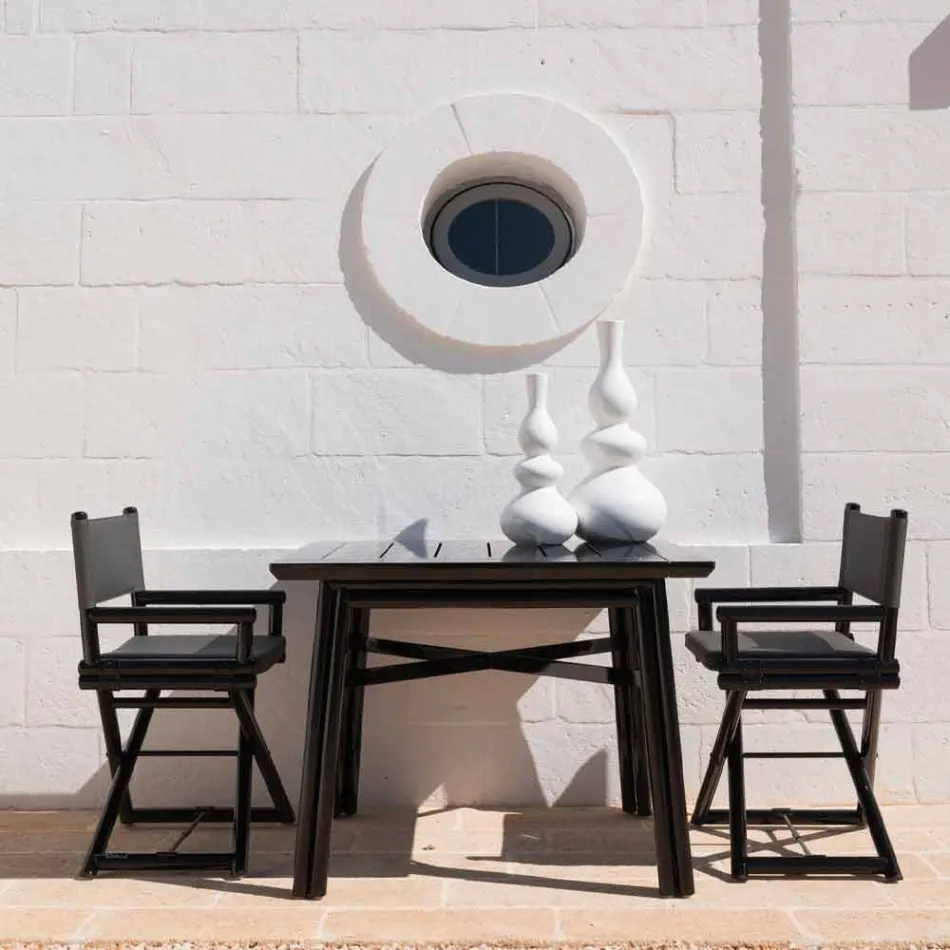 Utomhusstol i naturligt trä eller svart och återförslutbart designtyg - Suzana Viadurini