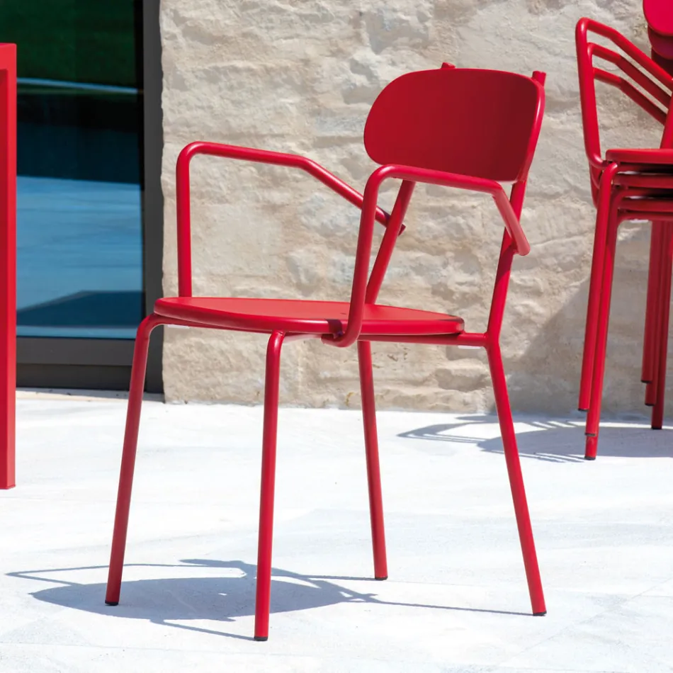 Utomhusstol i metall med armstöd Made in Italy 4 delar - Pixie Viadurini