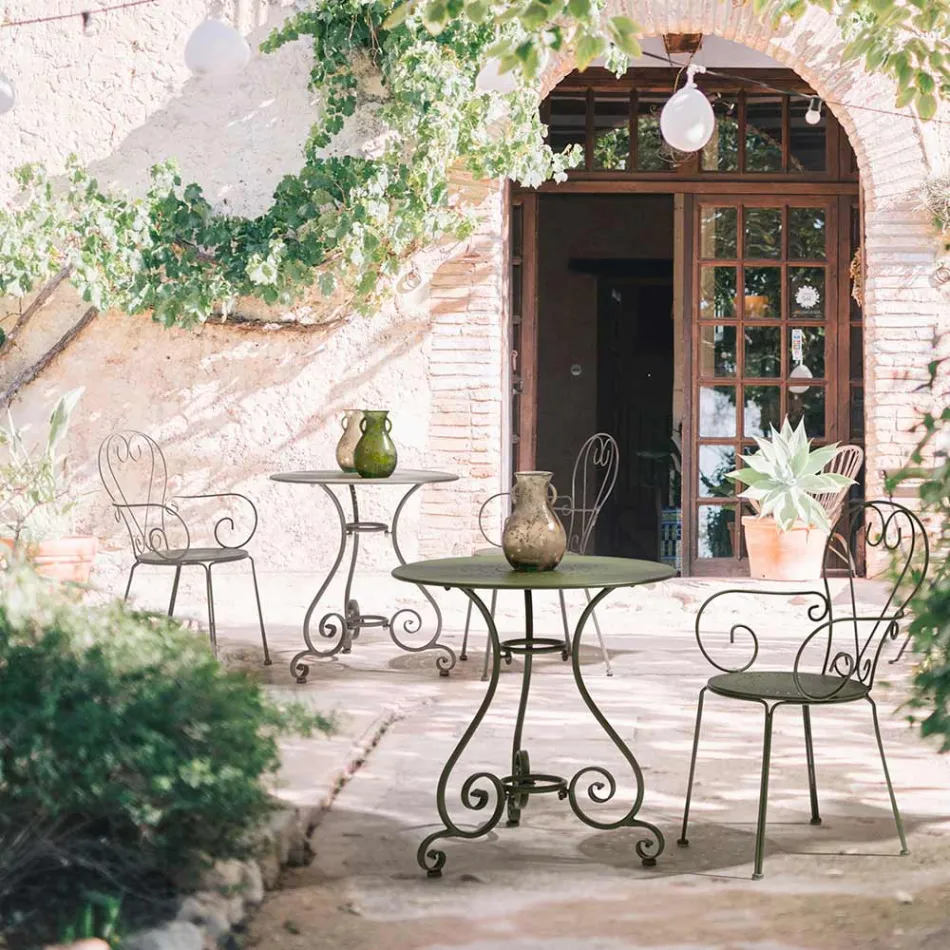 Trädgårdsstol med armstöd Shabby Chic Design i stål - Förtrollning Viadurini