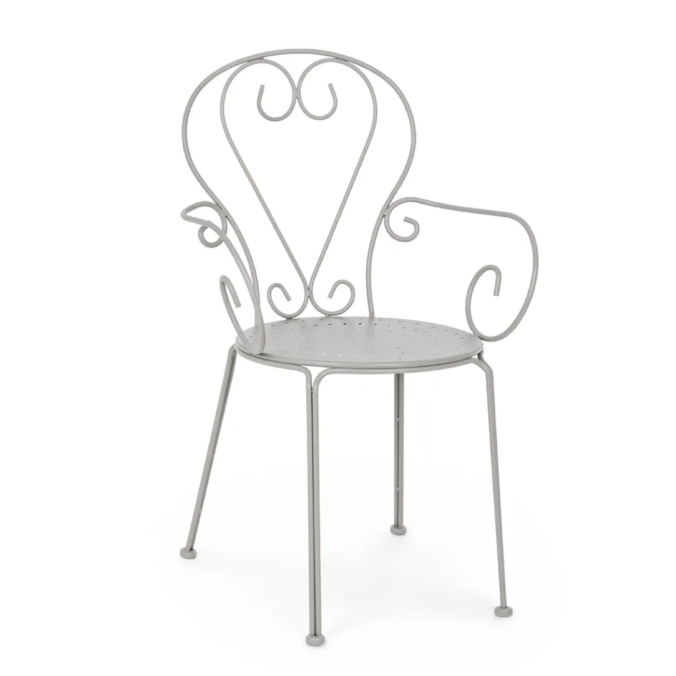 Trädgårdsstol med armstöd Shabby Chic Design i stål - Förtrollning Viadurini