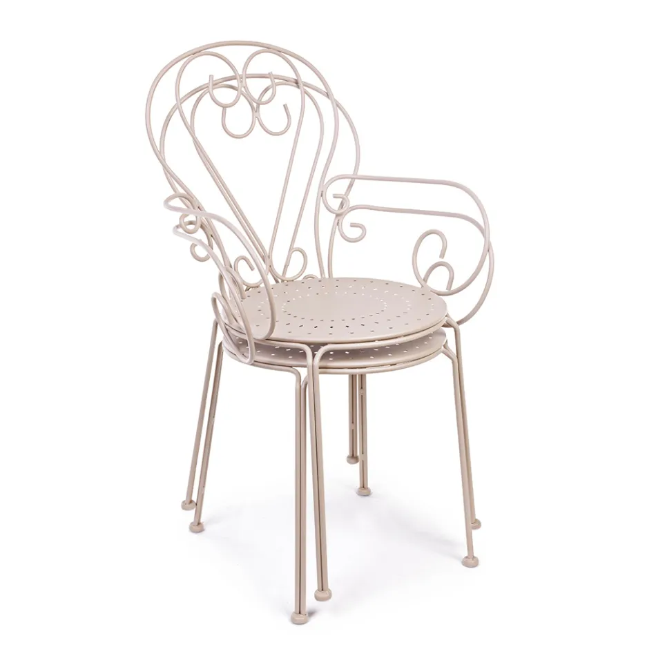 Trädgårdsstol med armstöd Shabby Chic Design i stål - Förtrollning Viadurini