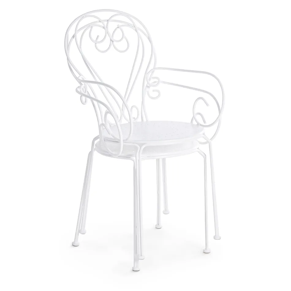 Trädgårdsstol med armstöd Shabby Chic Design i stål - Förtrollning Viadurini