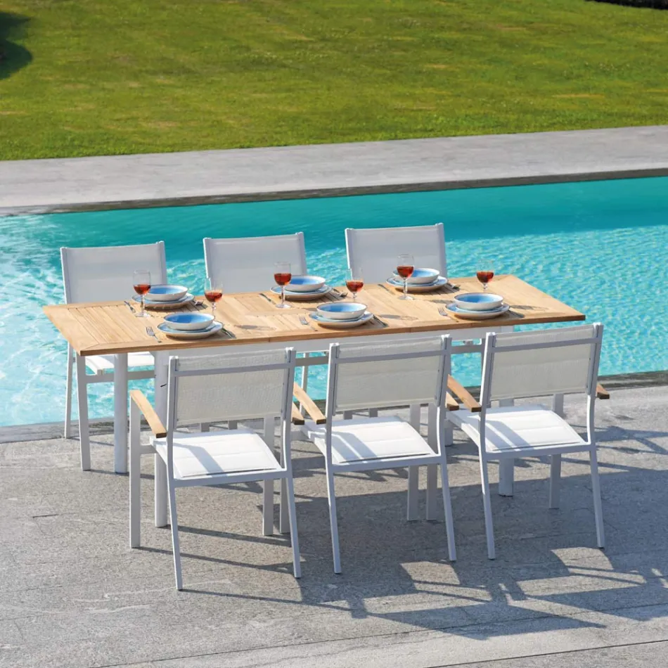 Stapelbar trädgårdsstol i vit aluminium med armstöd - Lyonel Viadurini