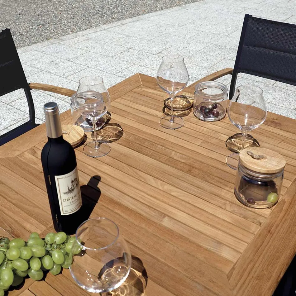 Stapelbar trädgårdsstol i antracitgrå aluminium och teak - Aidan Viadurini