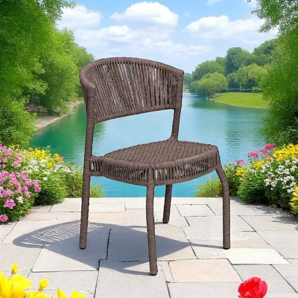 Trädgårdsstol i aluminium och repväv - Algedi Viadurini