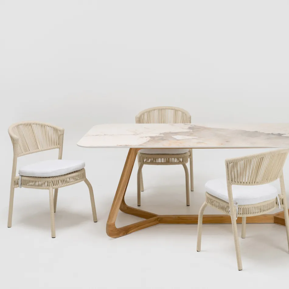 Trädgårdsstol i aluminium och repvävning - Algedi Viadurini