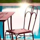 Trädgårdsstol i rött järn med kudde tillverkad i Italien, 2 stycken - agat Viadurini