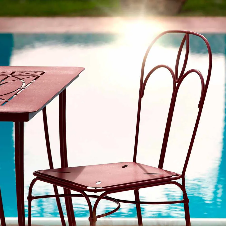 Trädgårdsstol i rött järn med kudde tillverkad i Italien, 2 stycken - agat Viadurini