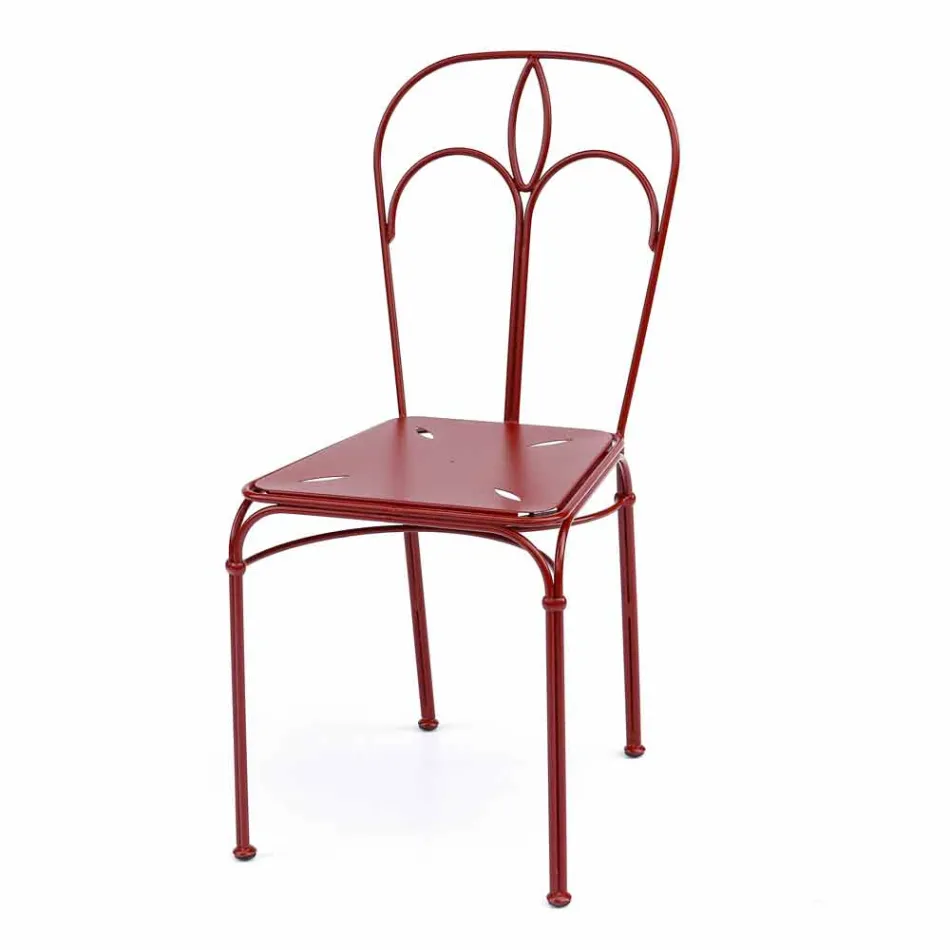 Trädgårdsstol i rött järn med kudde tillverkad i Italien, 2 stycken - agat Viadurini