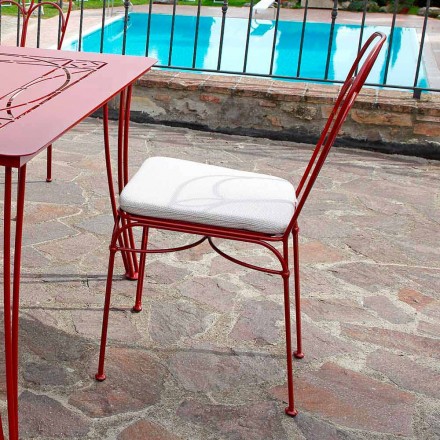 Trädgårdsstol i rött järn med kudde tillverkad i Italien, 2 stycken - agat Viadurini