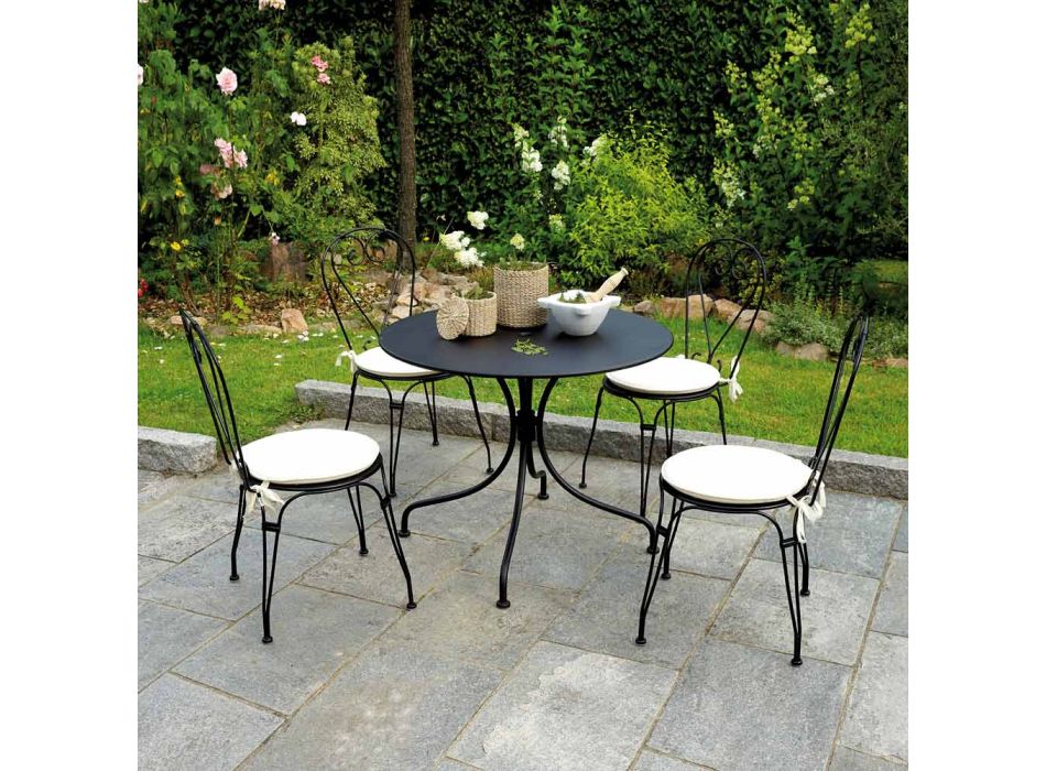 Trädgårdsstol i svartmålat järn med stapelbar struktur - Nacim Viadurini