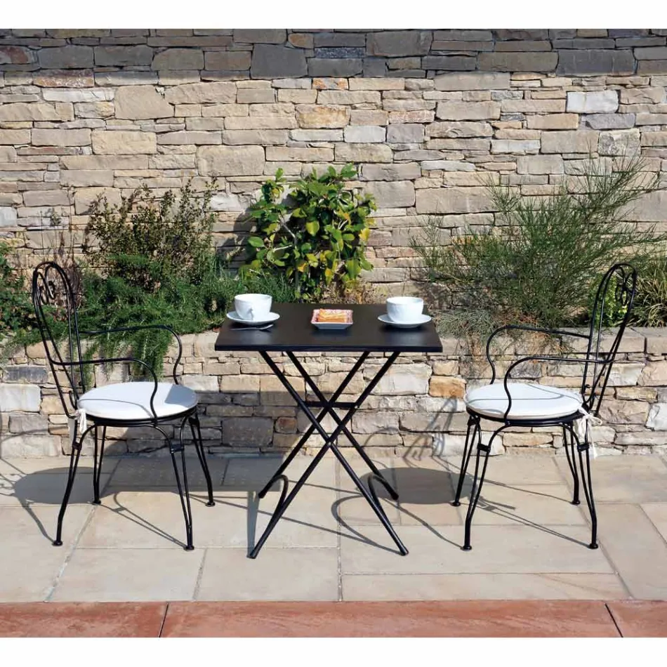 Trädgårdsstol i svartmålat järn med stapelbar struktur - Nacim Viadurini