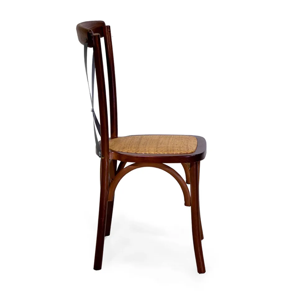 Stapelbar inomhusstol i ekträ och rottingsits - Barriera Viadurini