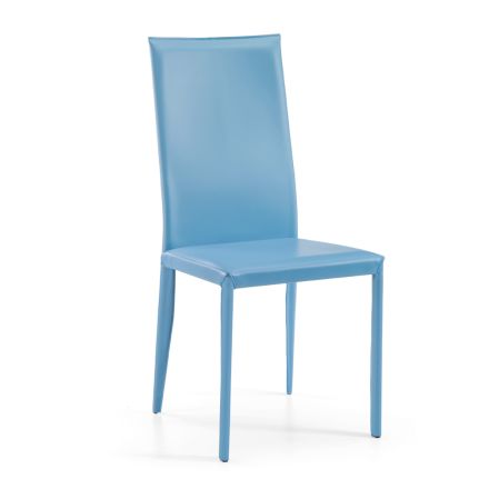 Matstol med hög rygg i blått läder Tillverkad i Italien - rattar Viadurini