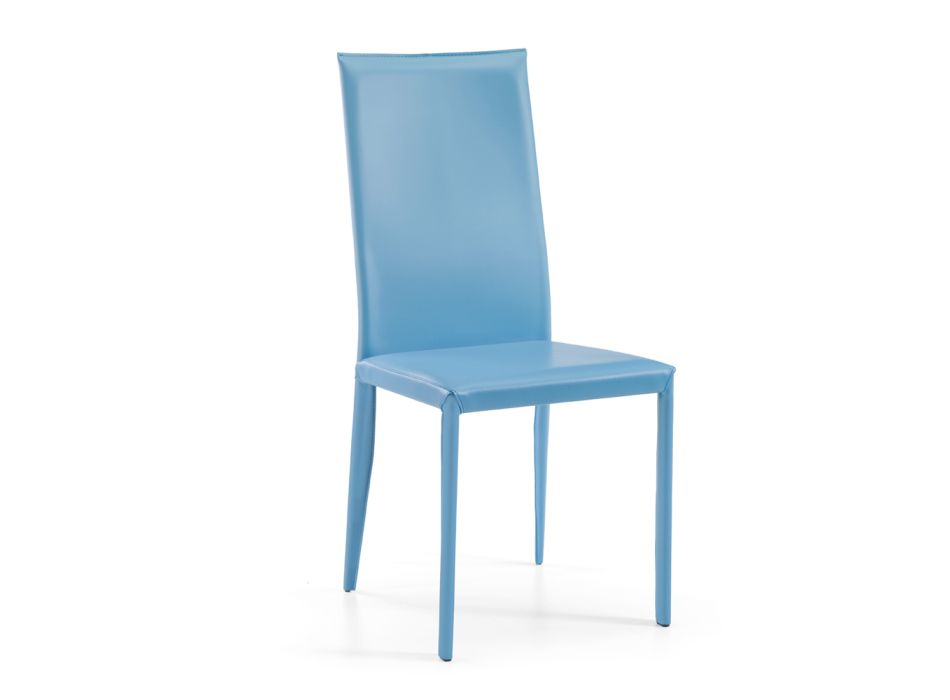 Matstol med hög rygg i blått läder Tillverkad i Italien - rattar Viadurini