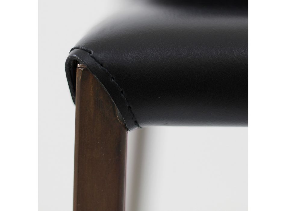 Matstol med Corten-struktur och lädersäte Tillverkad i Italien - Orietta Viadurini