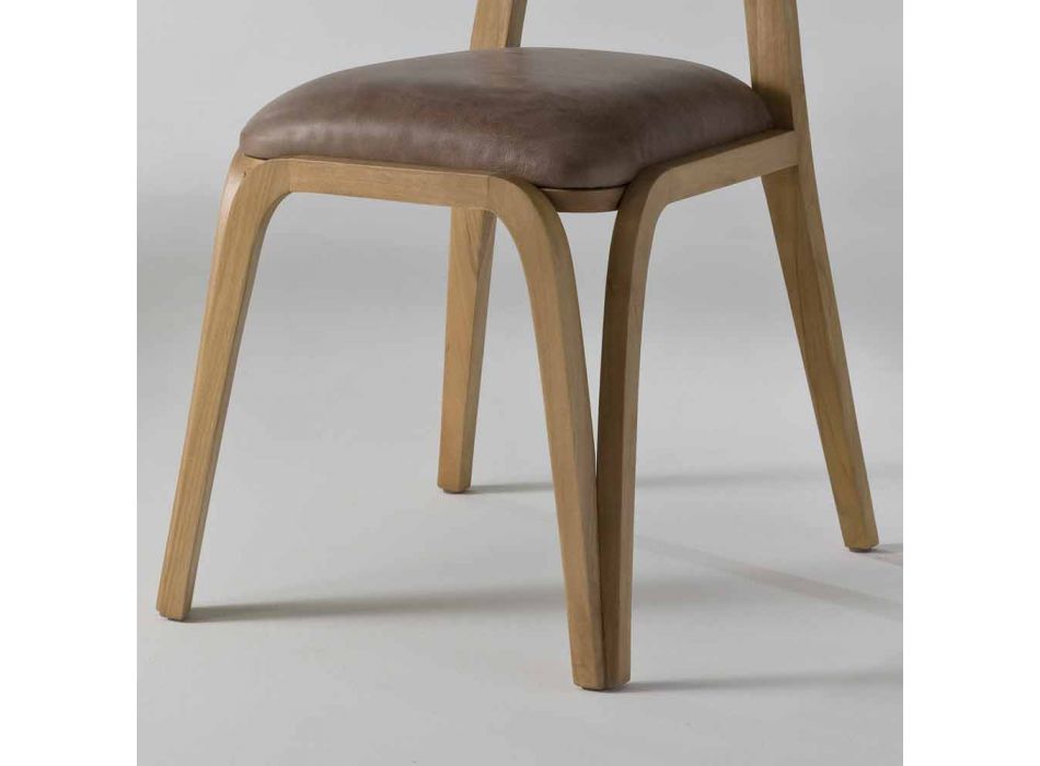 trä och läder matstol modern design, l.41xp.46 cm, Carol Viadurini