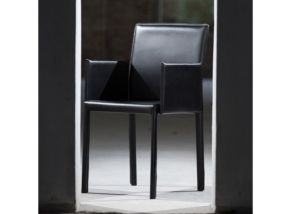 Design matstol med armstöd klädda i läder Tillverkad i Italien - Tara Viadurini