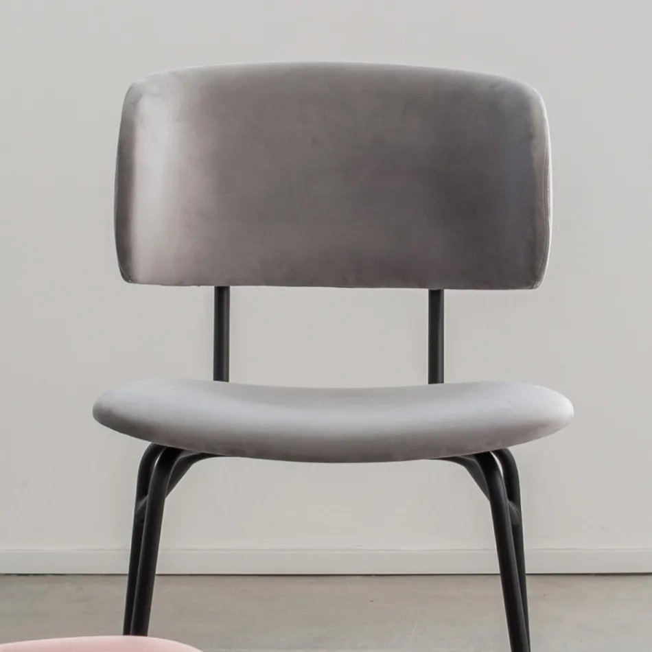 Matstol i metall och fläckbeständig sammet, 2 delar - Valnerina Viadurini