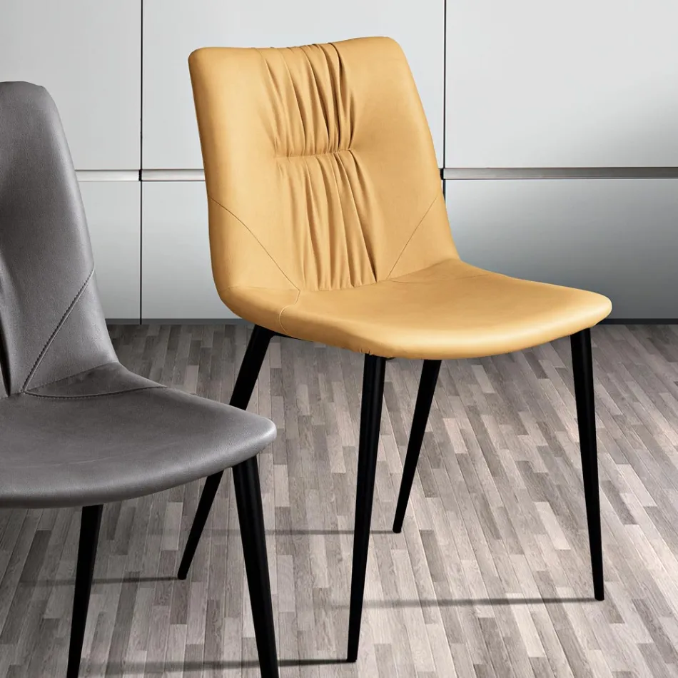 Vardagsrumsstol i fibertyg med lädereffekt och metall Tillverkad i Italien - Gohan Viadurini