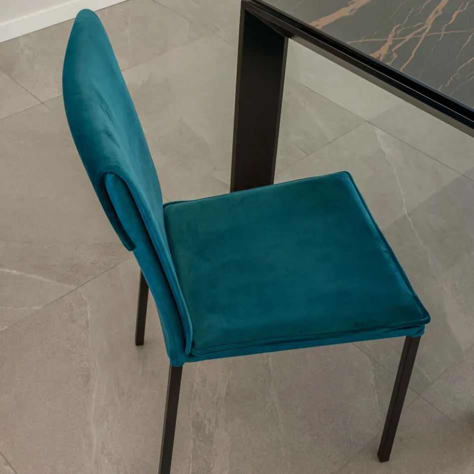 Vardagsrumsstol i fläckbeständig sammet och svart struktur - Haroon Viadurini