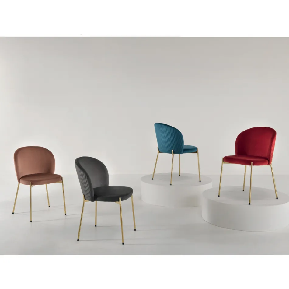 Vardagsrumsstol i stoppad sammet och guldmetall 4 delar - Assunta Viadurini