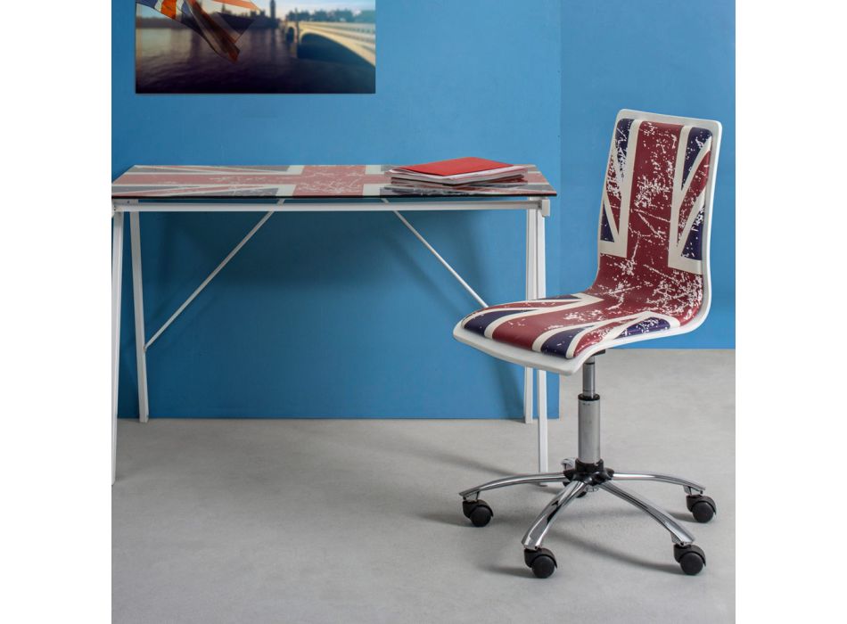 Vridbar kontorsstol i stål och ekologiskt läder med flaggtryck - Lollo Viadurini