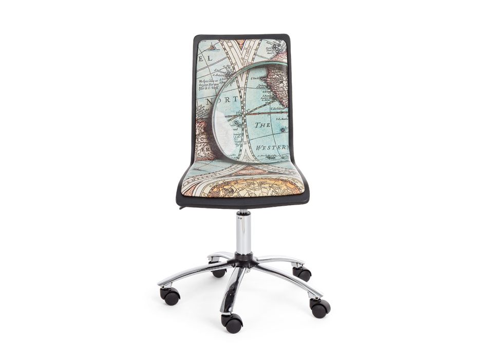 Vridbar kontorsstol i stål och ekologiskt läder med karttryck - Lollo Viadurini