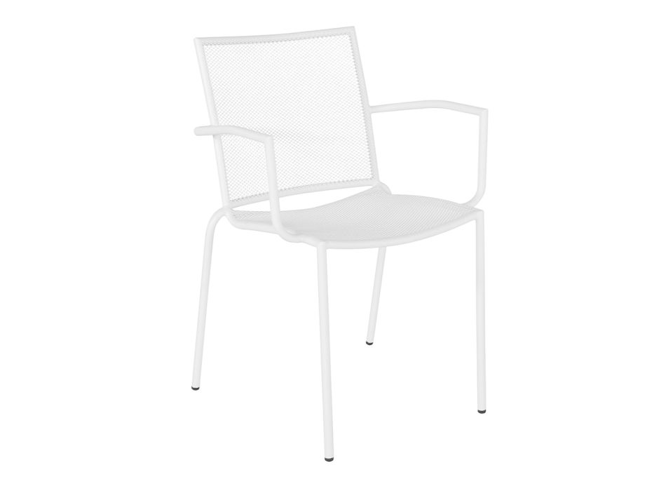 Design Trädgårdsstol med armstöd stapelbar i vitt stål - Mamagago Viadurini