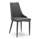 Stol modern design klädd i grått läder Carolina, 4 stycken Viadurini